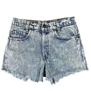 Vintage 80s Levi's Women's Acid Wash High Rise Cut Off Shorts Size 27 Blue 505